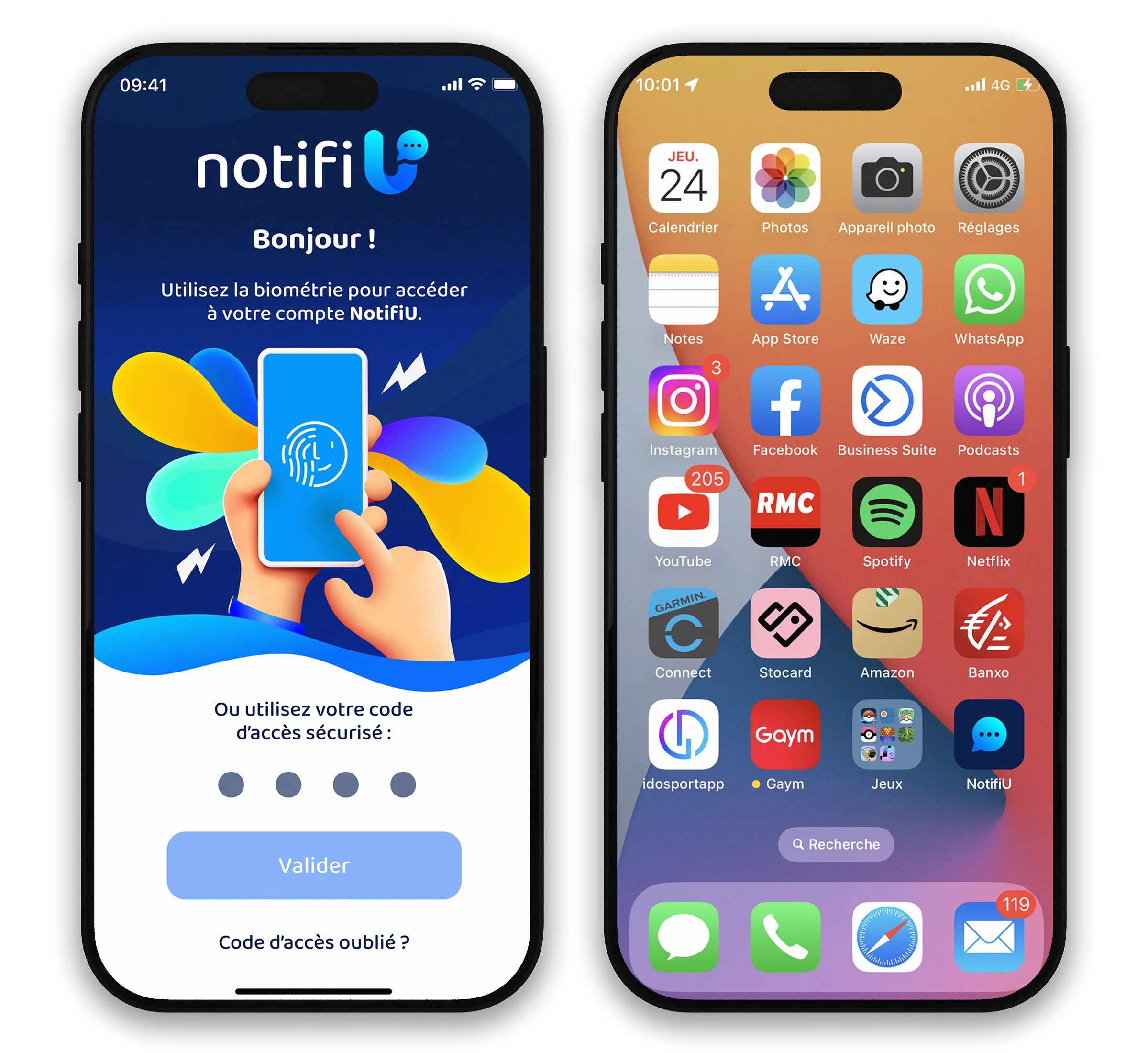Création complète d'une application mobile iOS avec logo, UX UI et identité graphique réalisée par un graphiste freelance à Paris, en Île-de-France et partout en France