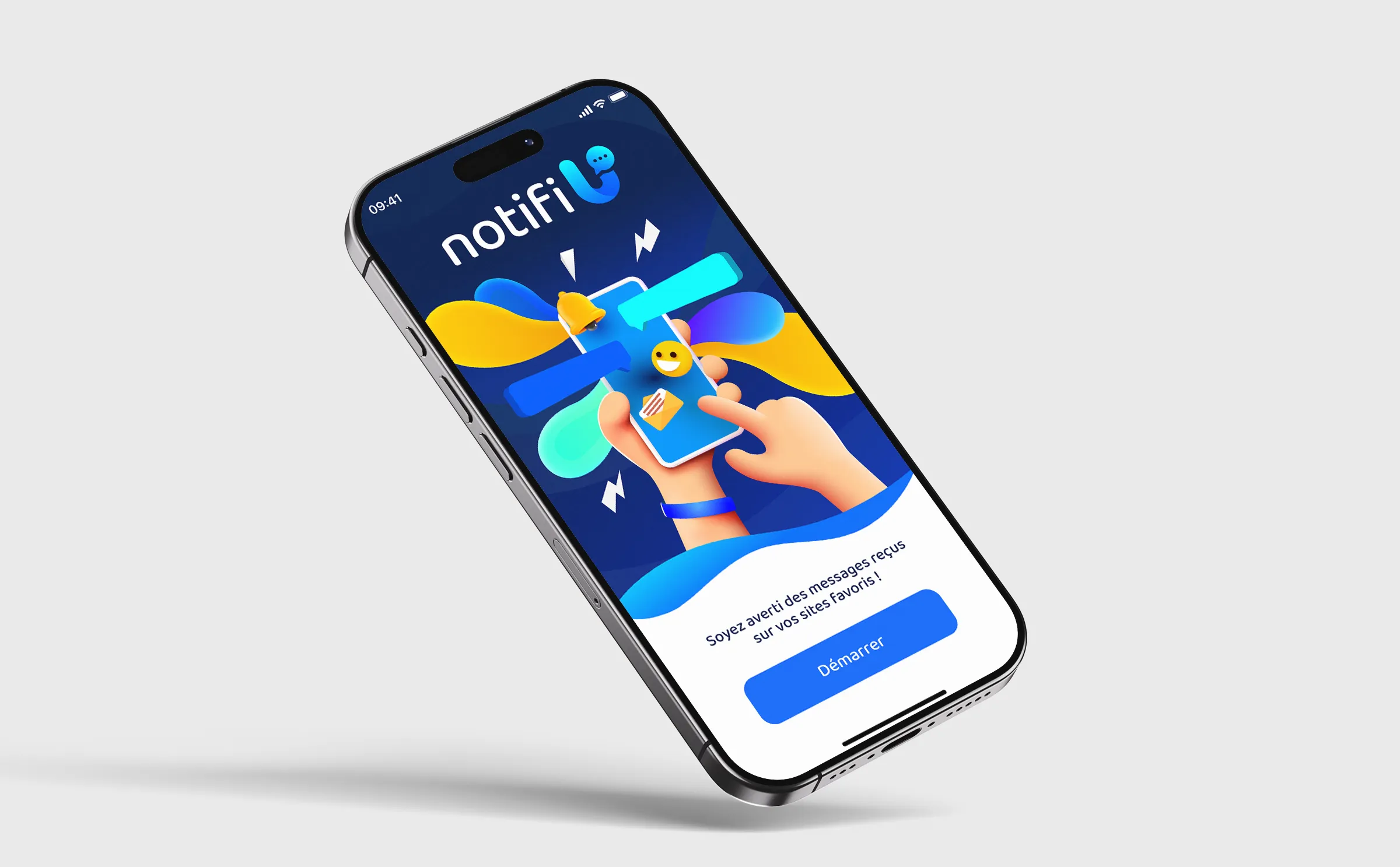 Création du logo, de l'identité visuelle, du design UX/UI et des écrans de l'application mobile Notifi U