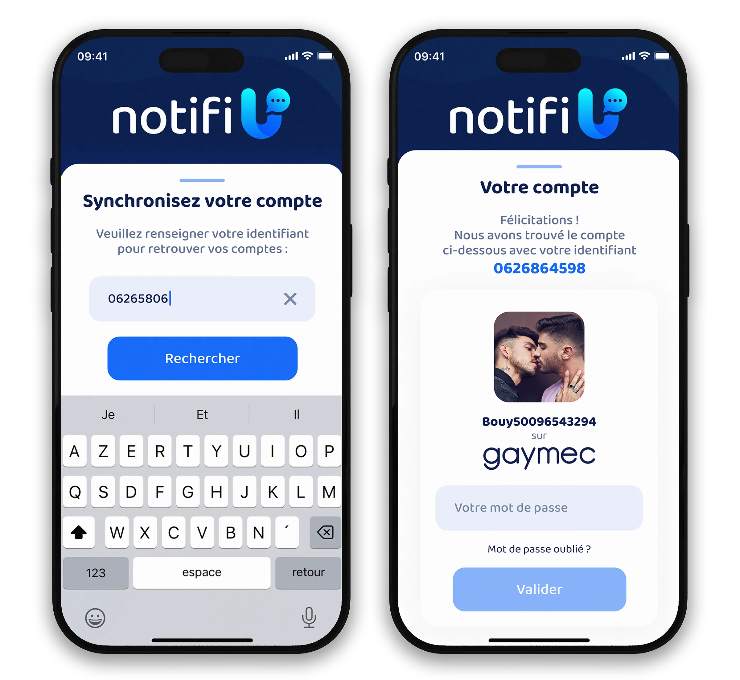 Création d'une interface utilisateur mobile UX UI pour la synchronisation de comptes réalisée par un graphiste freelance à Paris et en France